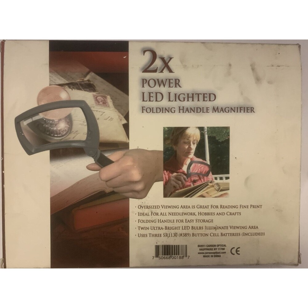Carson 2X LED Lighted Folding Rectangular Magnifier - Picture 2 of 4